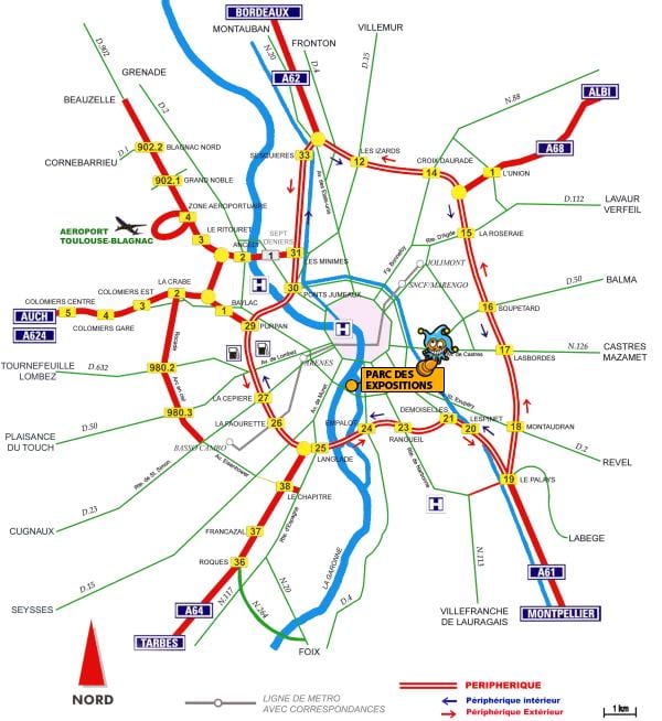 карта аўтамабільных дарог Тулуза