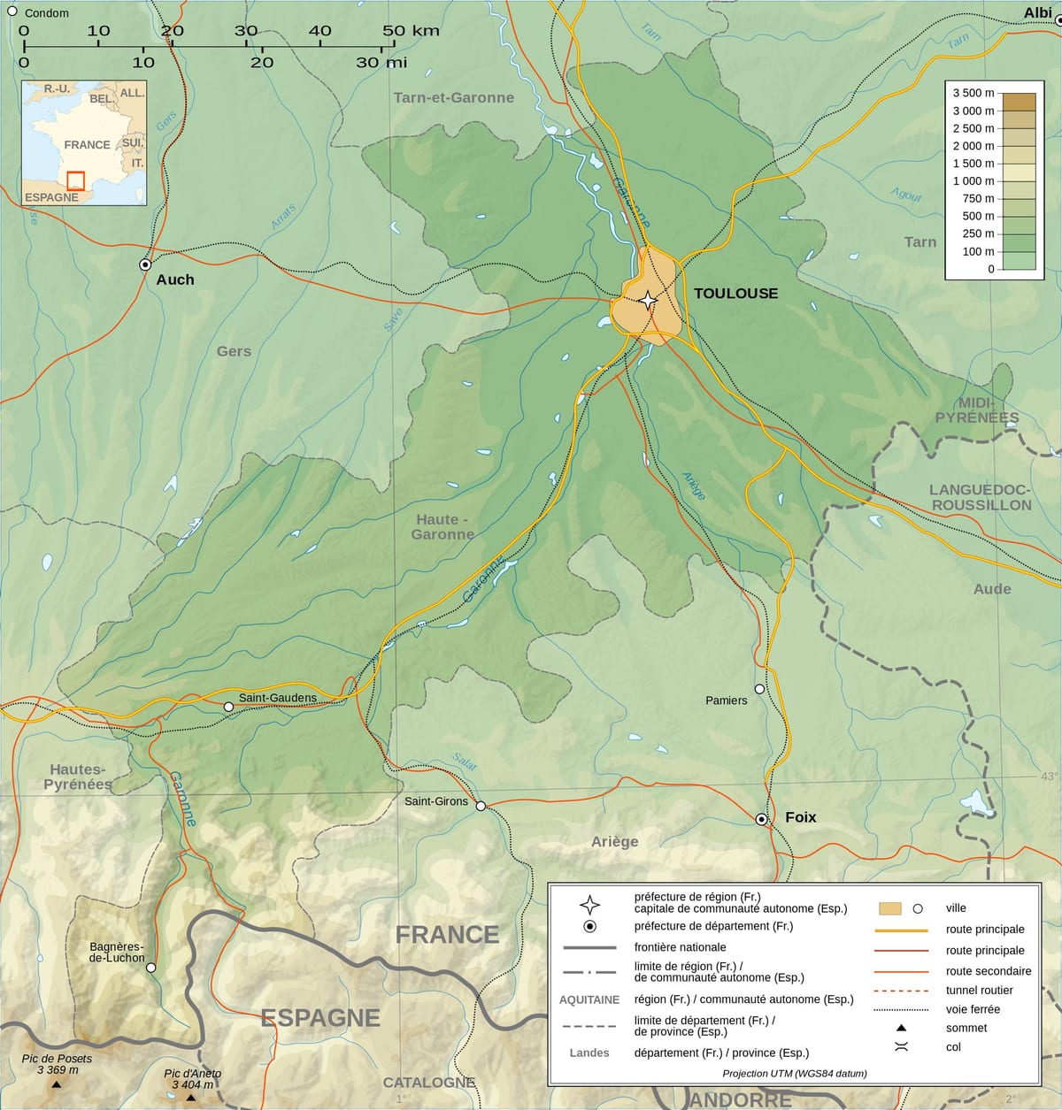 тапаграфічная карта Тулузы
