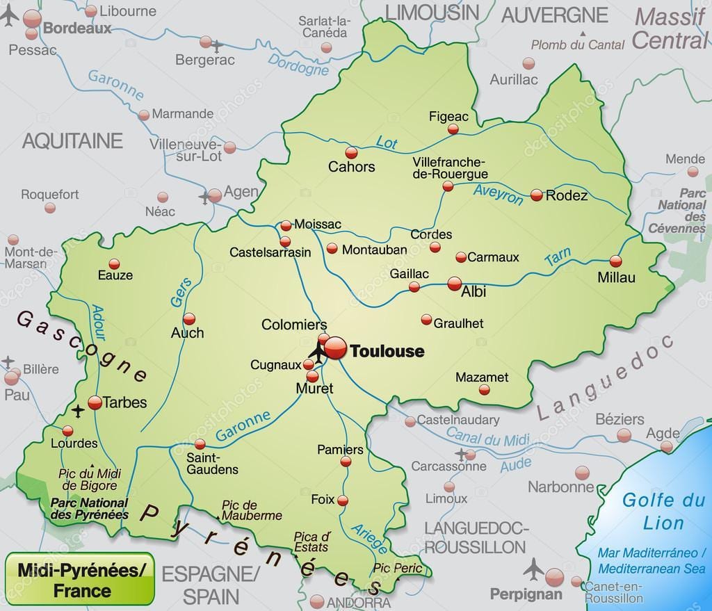 Карта рэгіён Тулуза